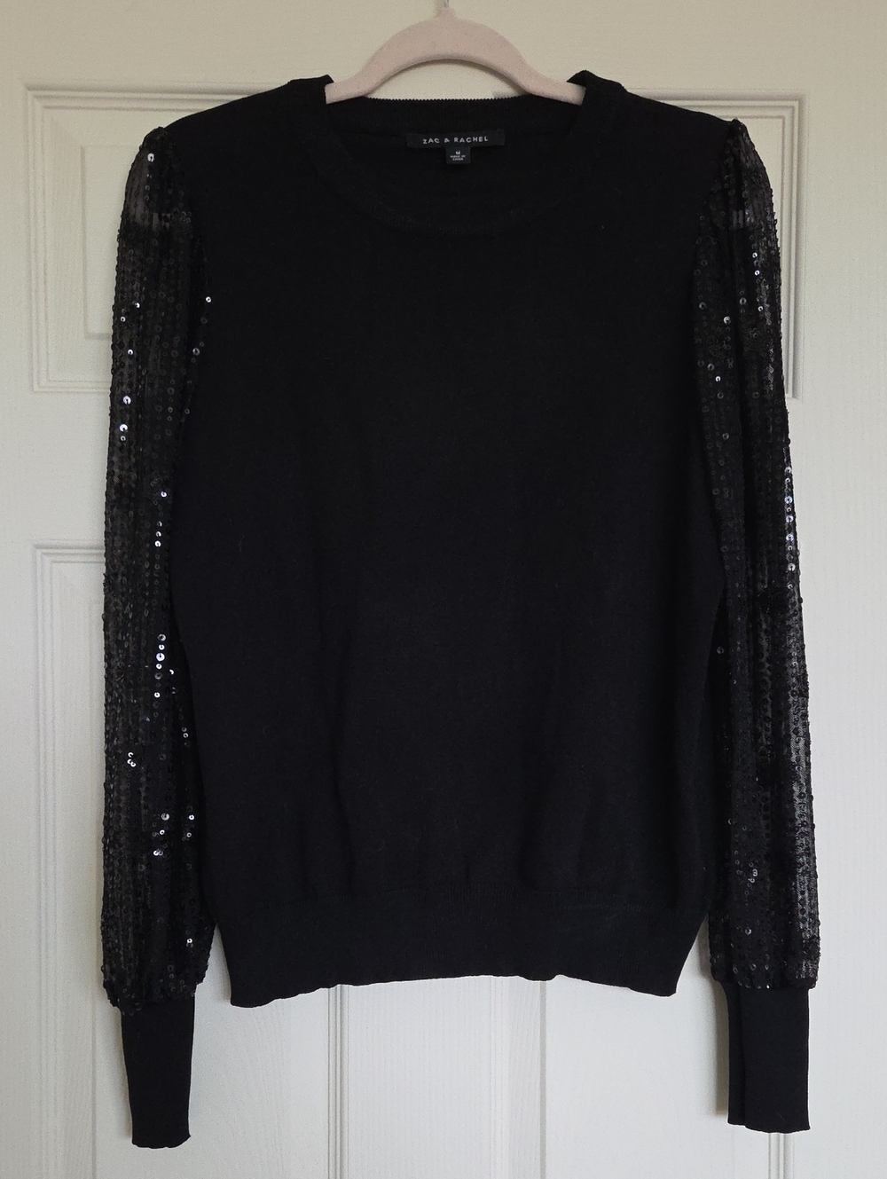 Zac & Rachel Black Sequin Sleeve Crewneck Sweater